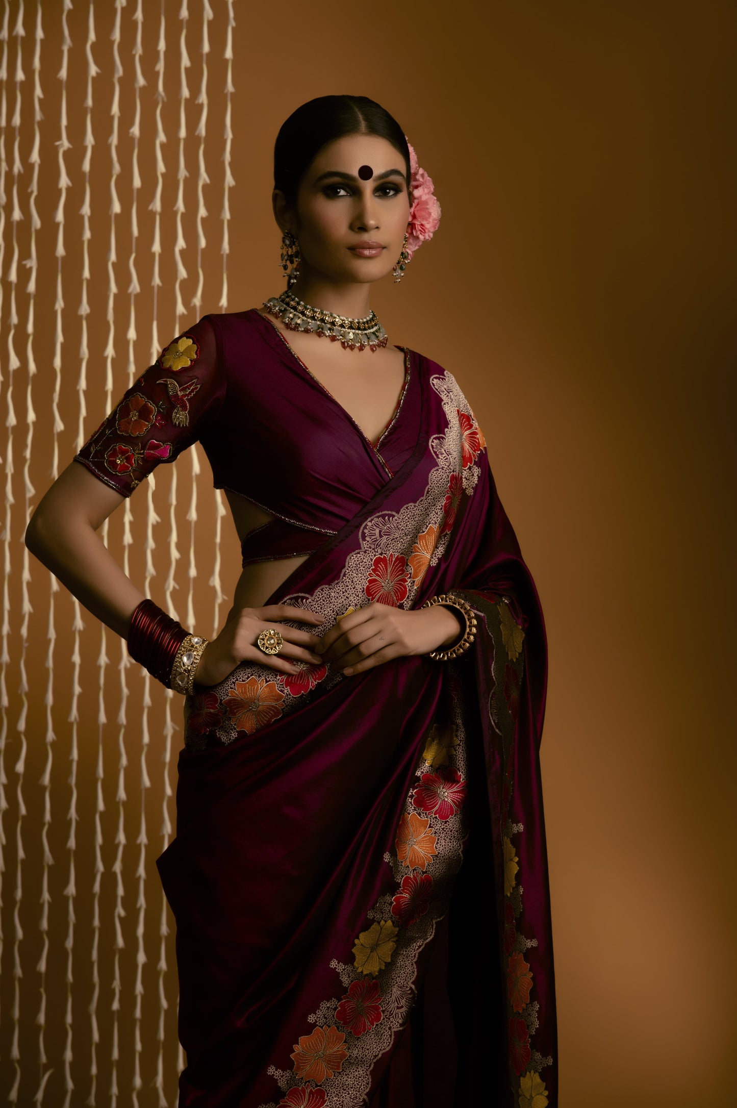 Purple Floral Border Banarasi