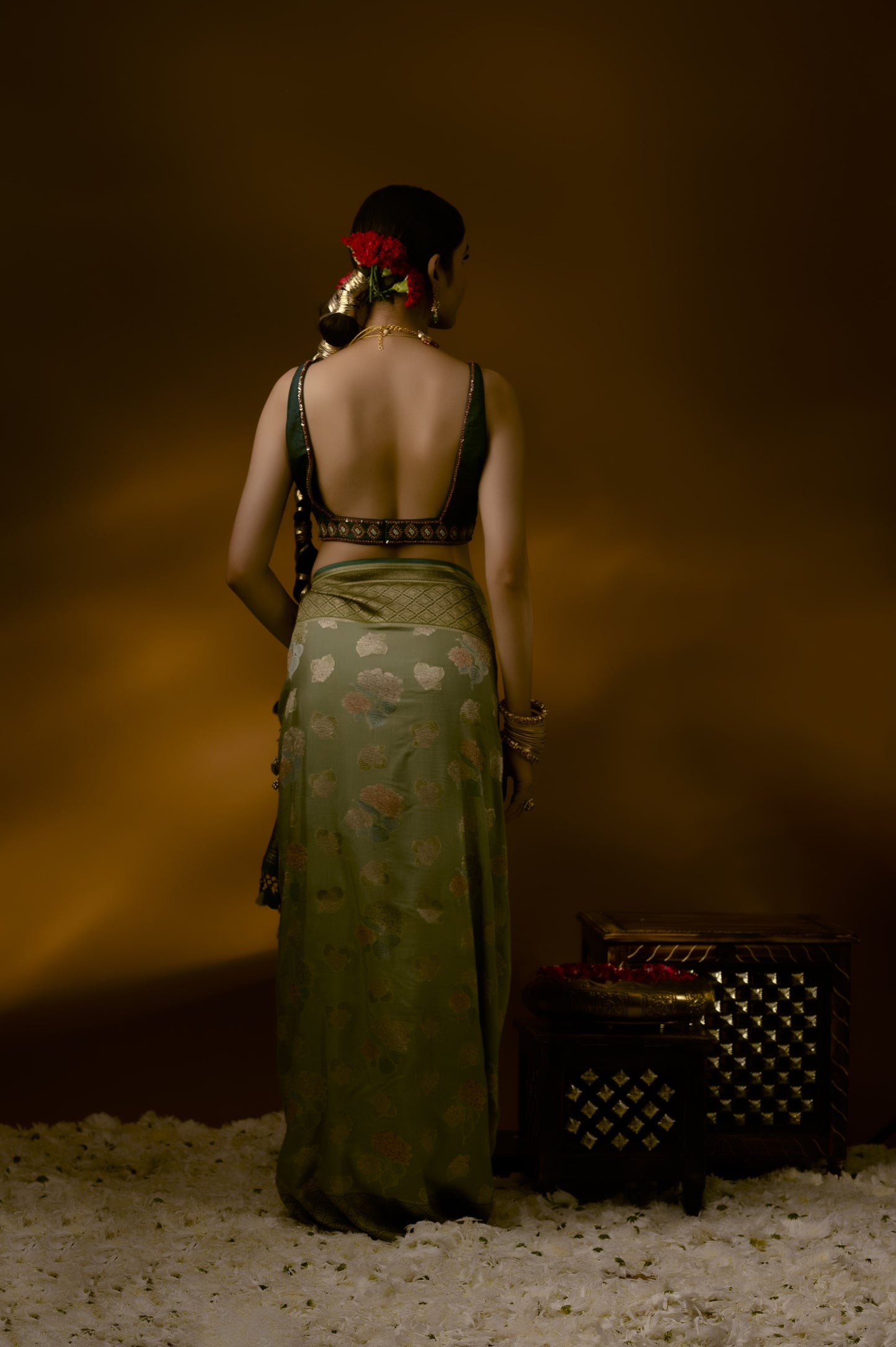 Green silk saree blouse
