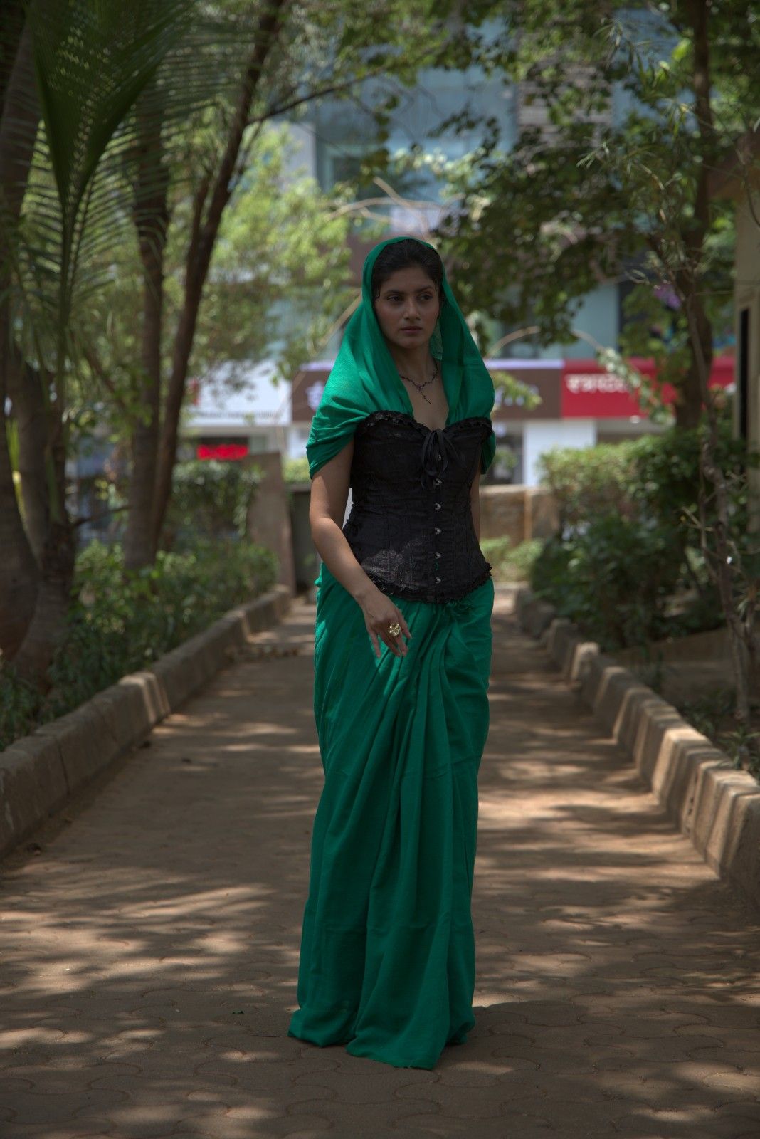 Green Canopy, Rainforest Elegance, Imperial Green Cotton Saree Traditional