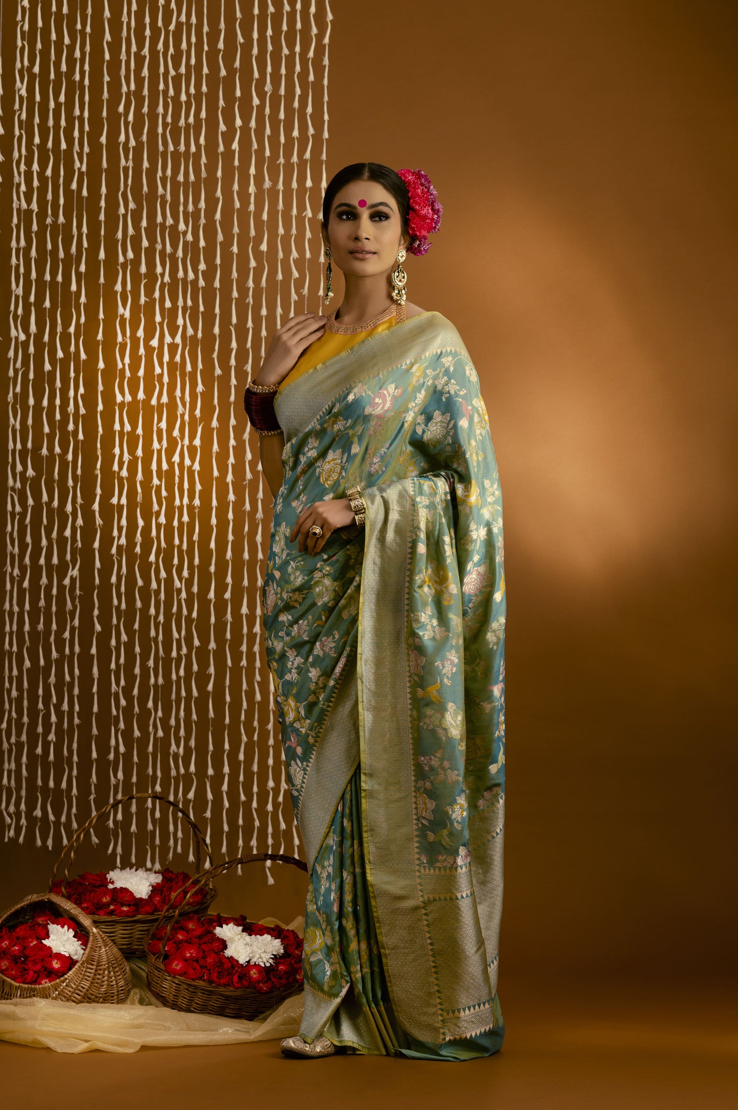 Green Rose Booti Banarasi