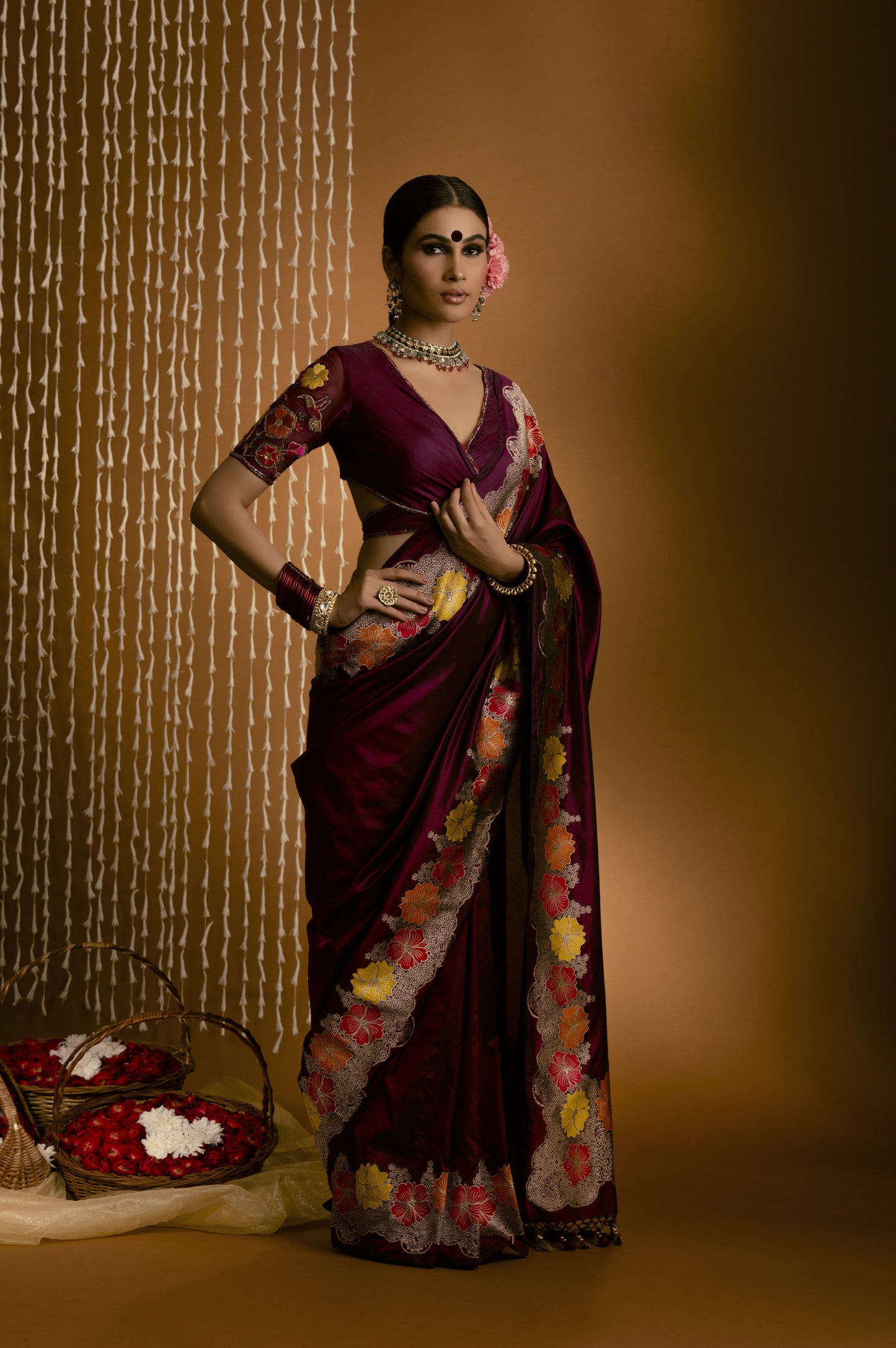 Purple Floral Border Banarasi