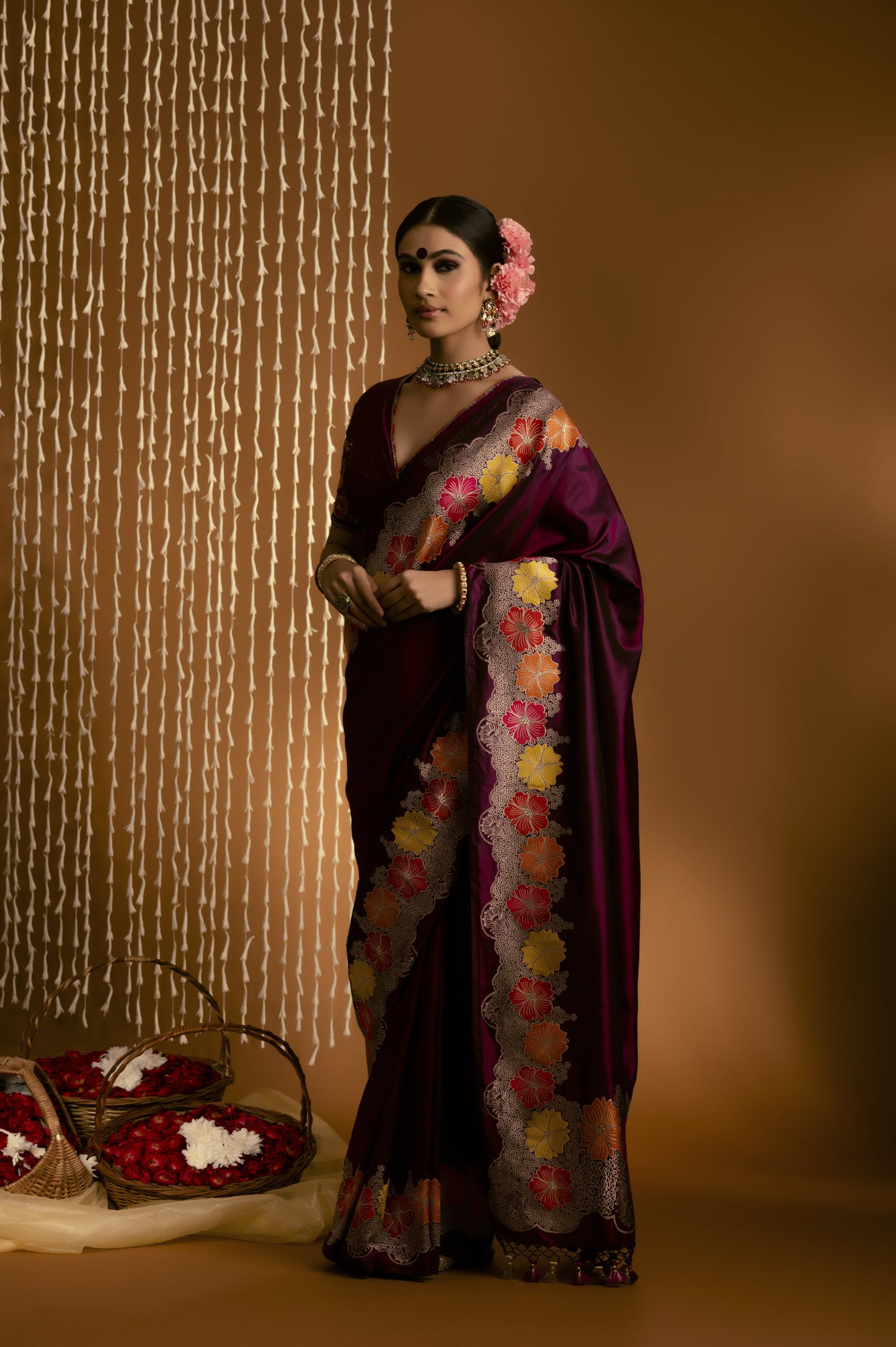 Purple Floral Border Banarasi