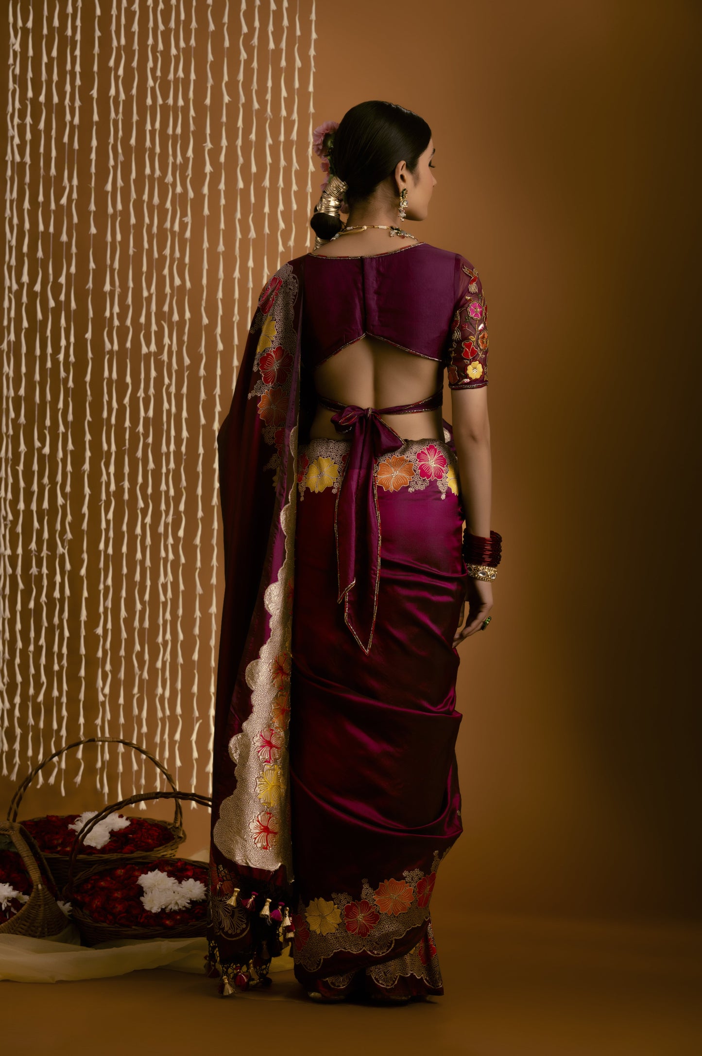 Purple Floral Border Banarasi