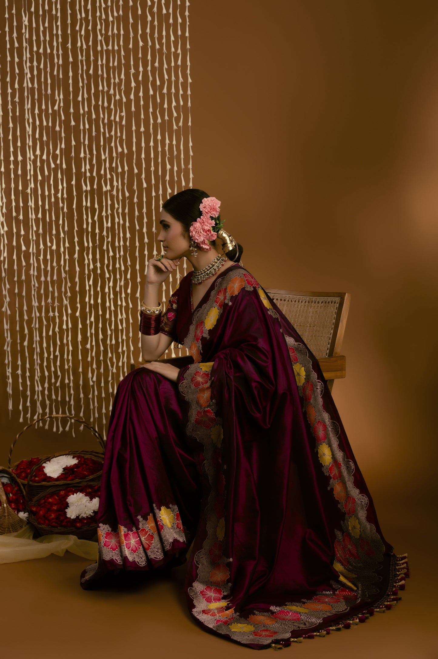 Purple Floral Border Banarasi