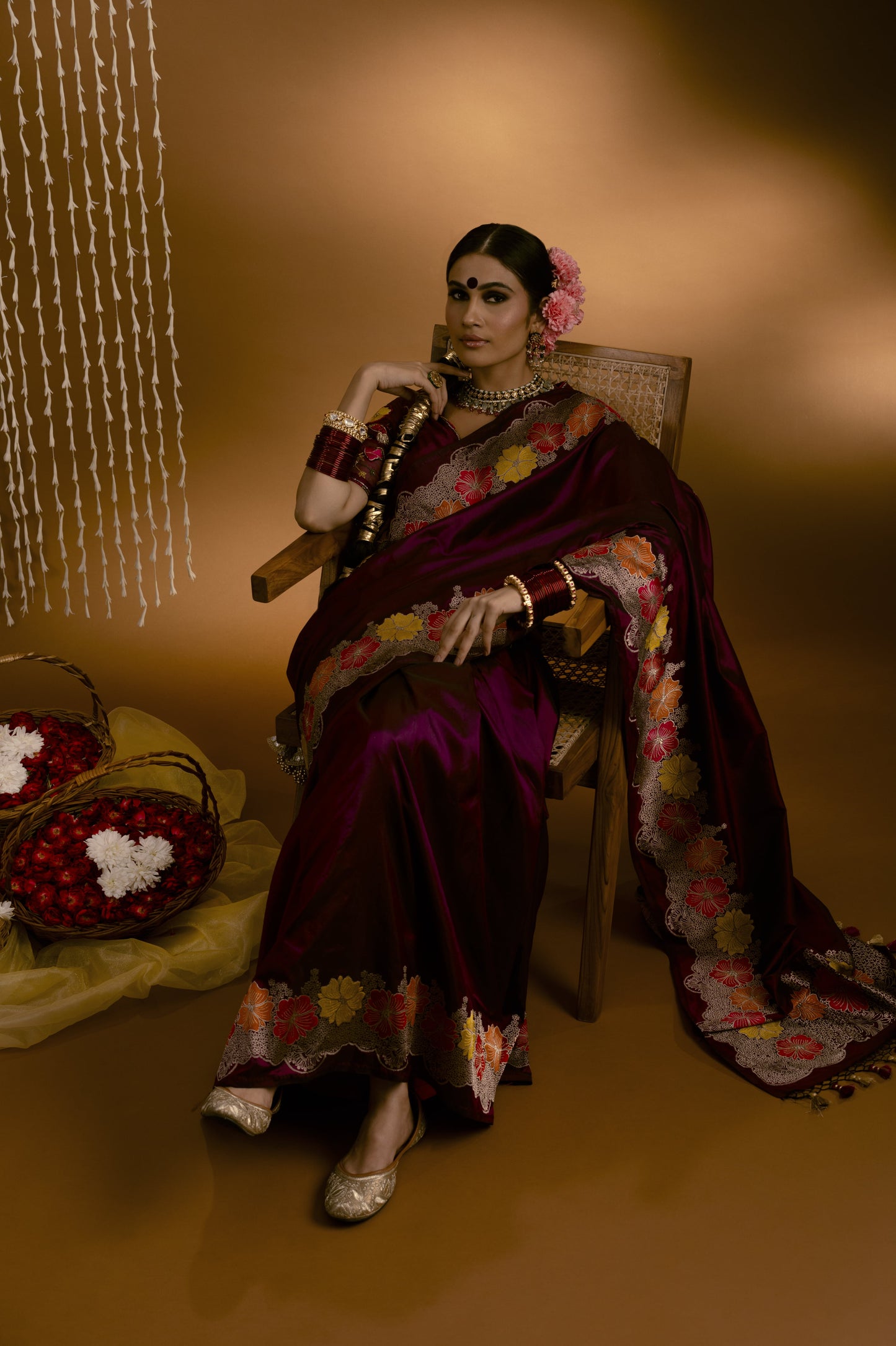 Purple Floral Border Banarasi