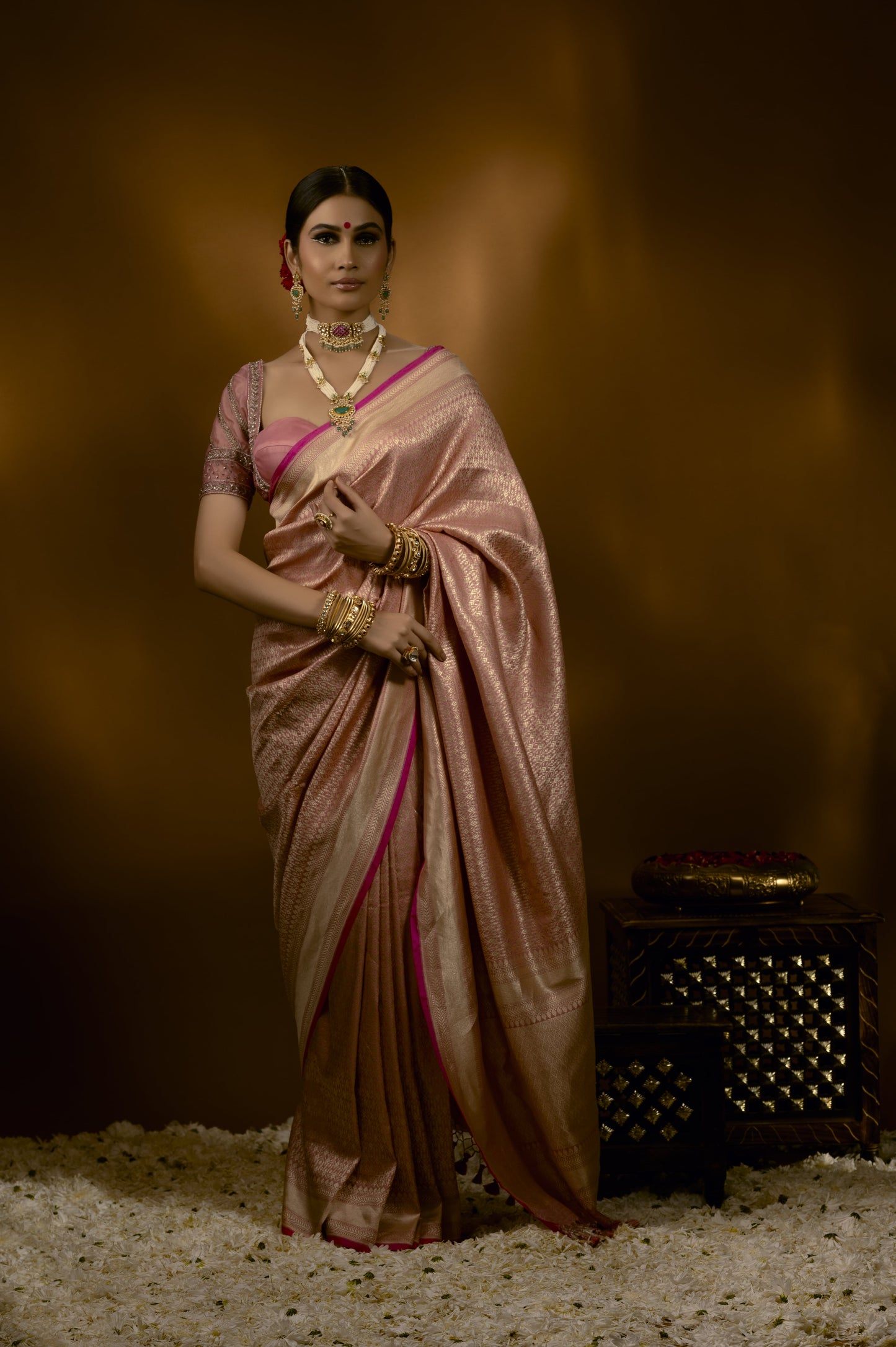 Pastel Pink With Running Geometical Booti Banarasi