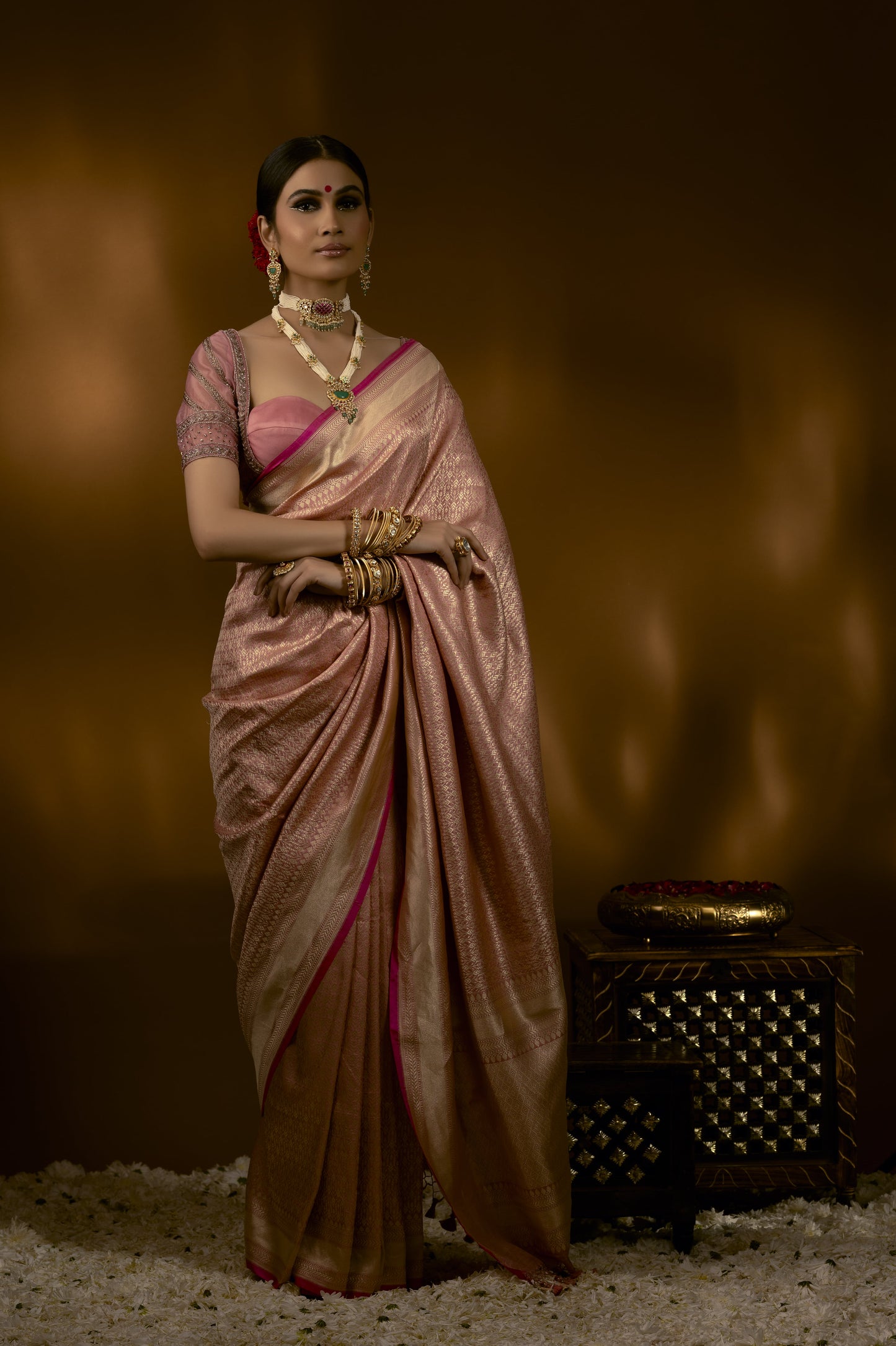 Pastel Pink With Running Geometical Booti Banarasi