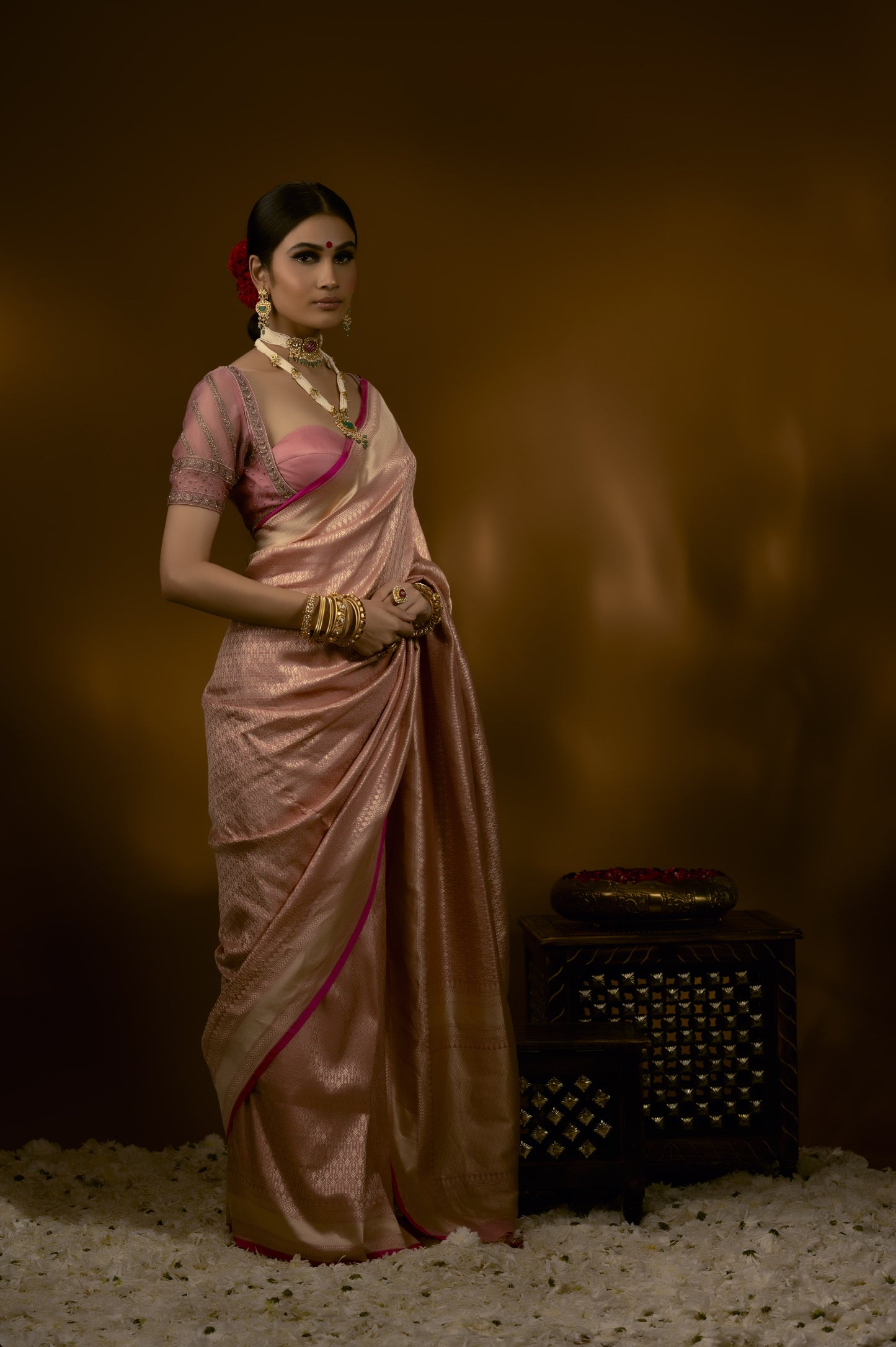 Pastel Pink With Running Geometical Booti Banarasi