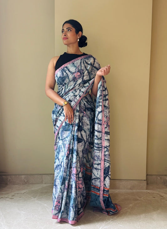 Monsoon Mirage, Whispers of Indigo saree