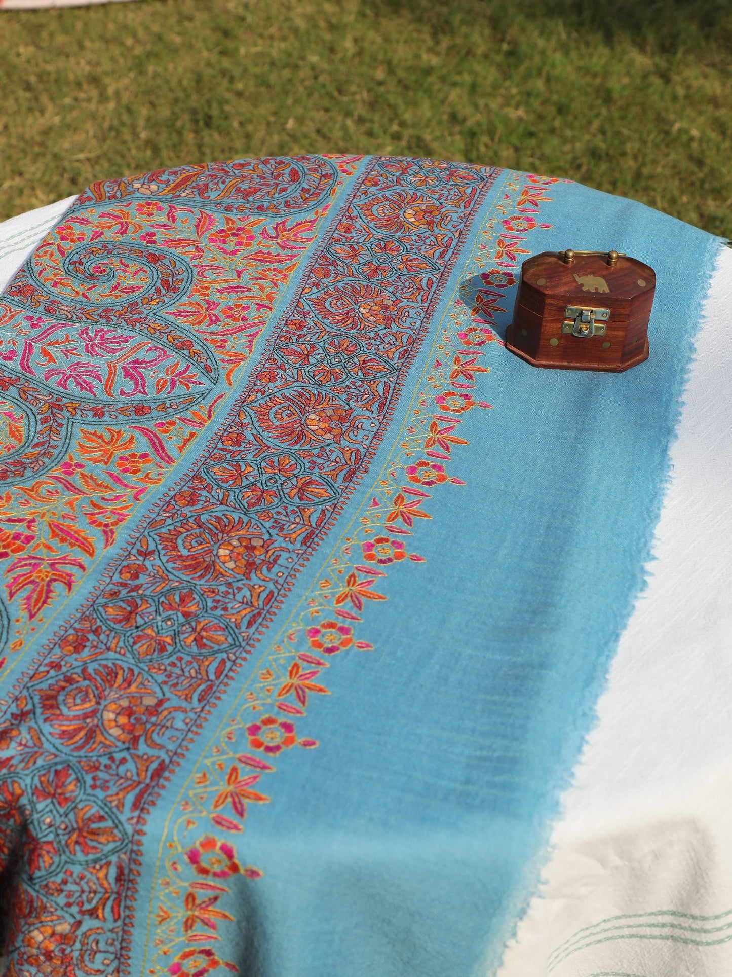 Neelkamal Sozni Shawl, Blue Bloom Pashmina, Neel Phool Pashmina