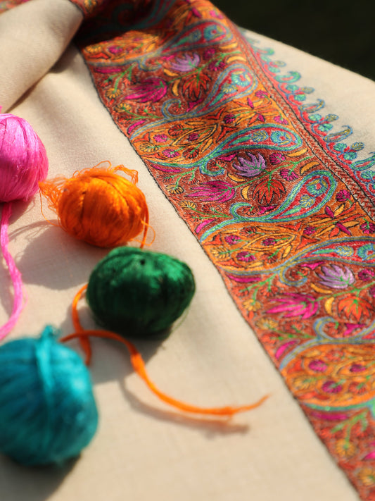 Rang-e-Pashmina,Royal Zariq Border Shawl,Kashmiri Rangmaala