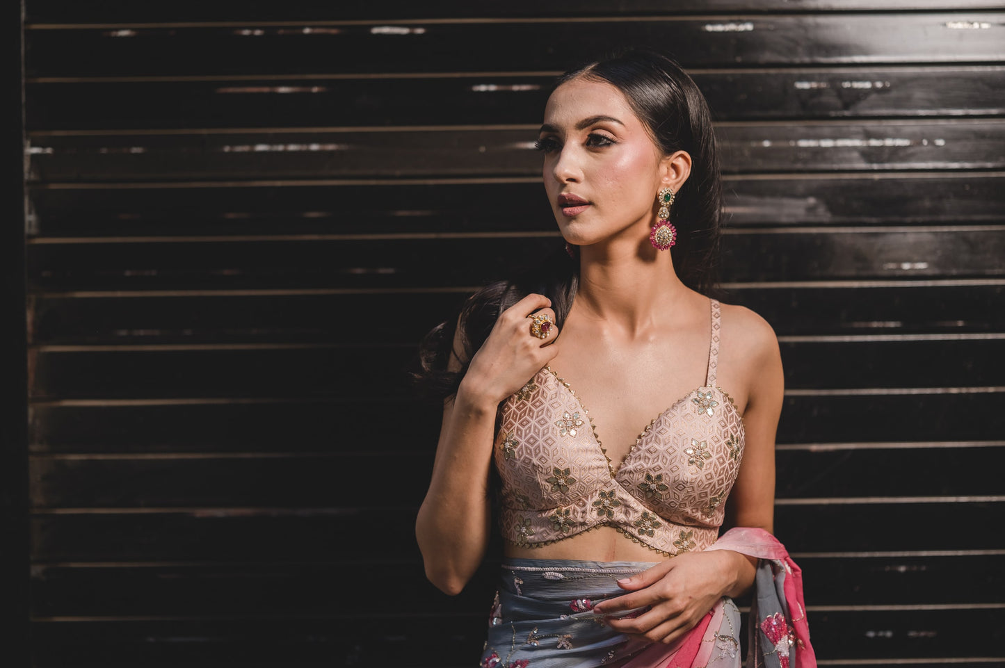 Pistal Pink Brocade Blouse