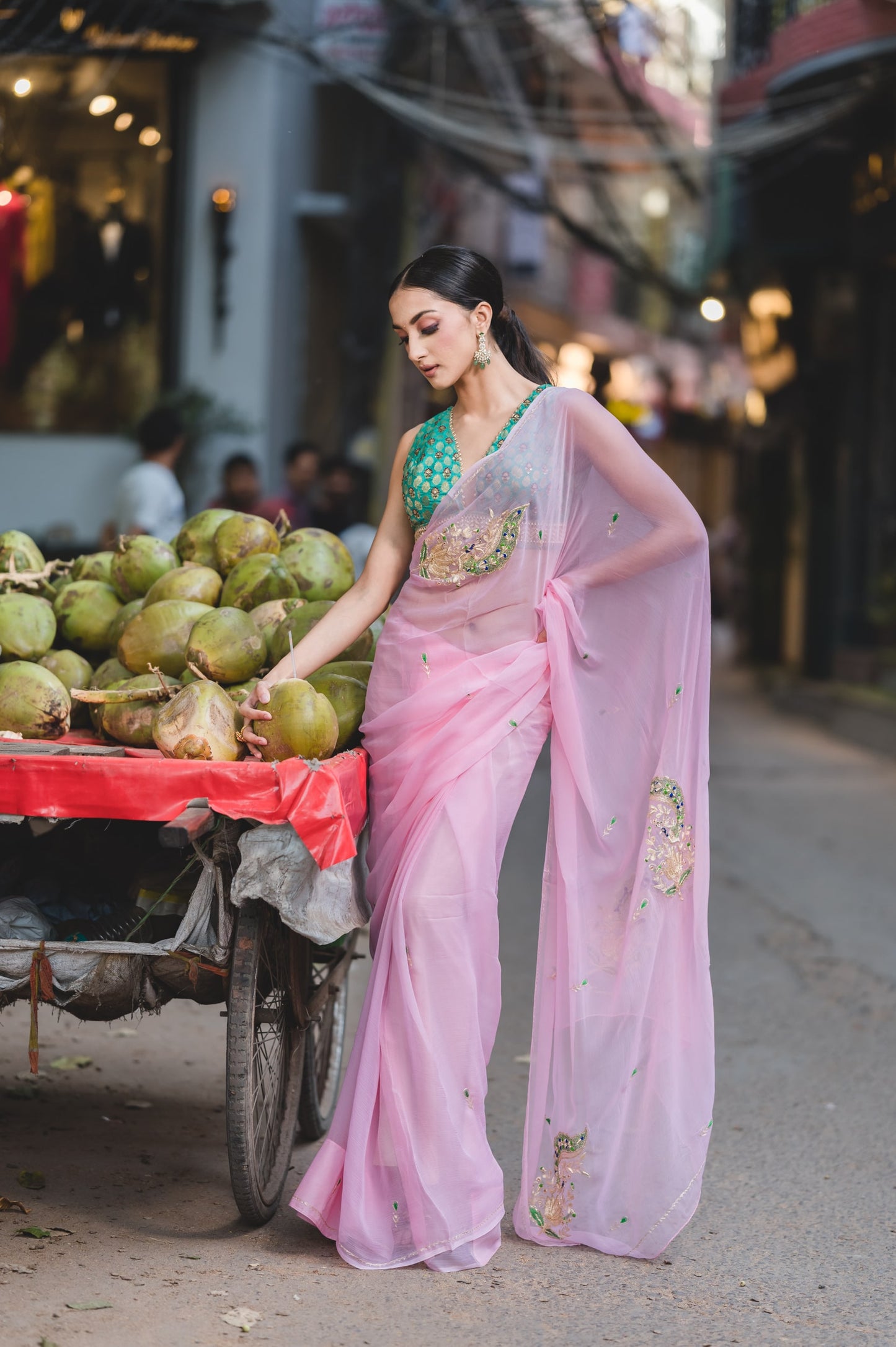 Baby Pink Chiffon Saree